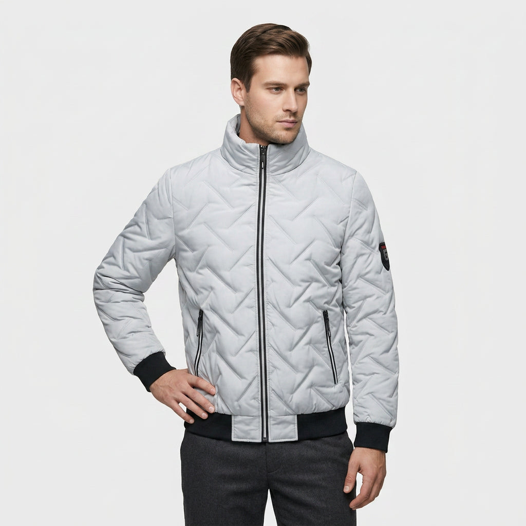Veste Bomber Matelassée Col Montant Poches Zippées pour Homme