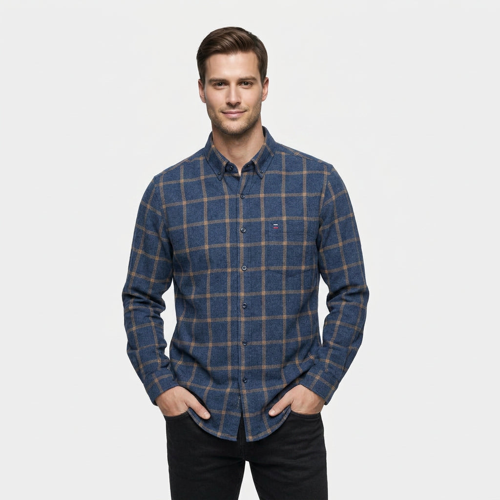 Chemise À Carreaux Tissage Structuré Coupe Régulière pour Homme