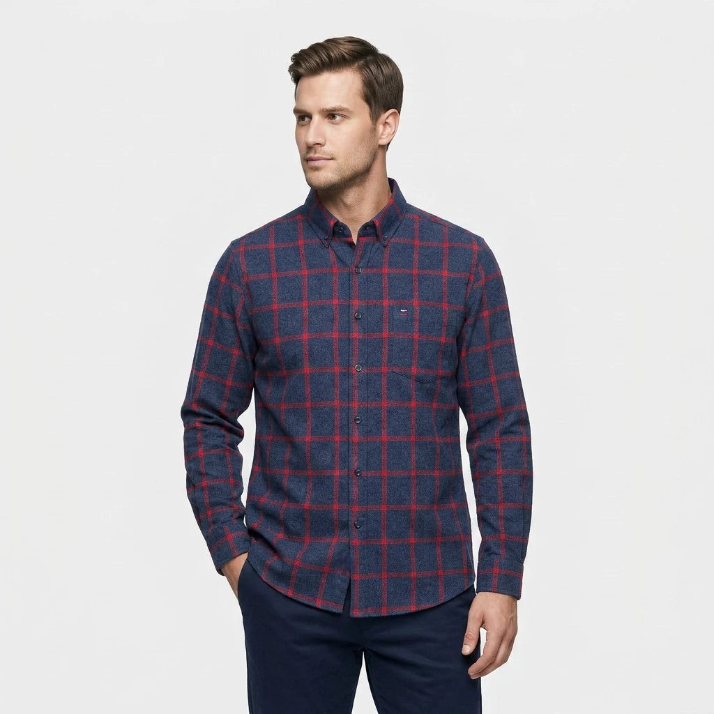 Chemise À Carreaux Tissage Structuré Coupe Régulière pour Homme