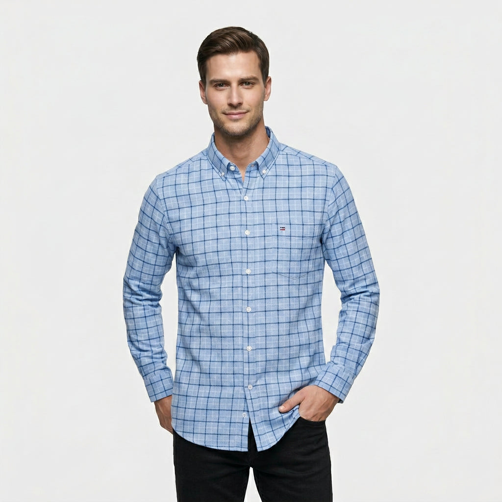 Chemise À Carreaux Tissage Structuré Coupe Régulière pour Homme