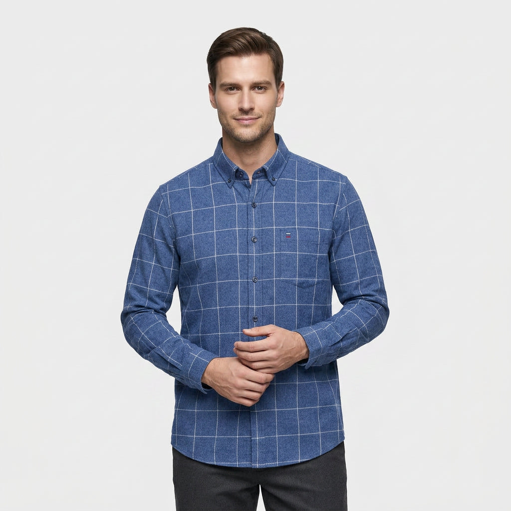 Chemise À Carreaux Tissage Structuré Coupe Régulière pour Homme