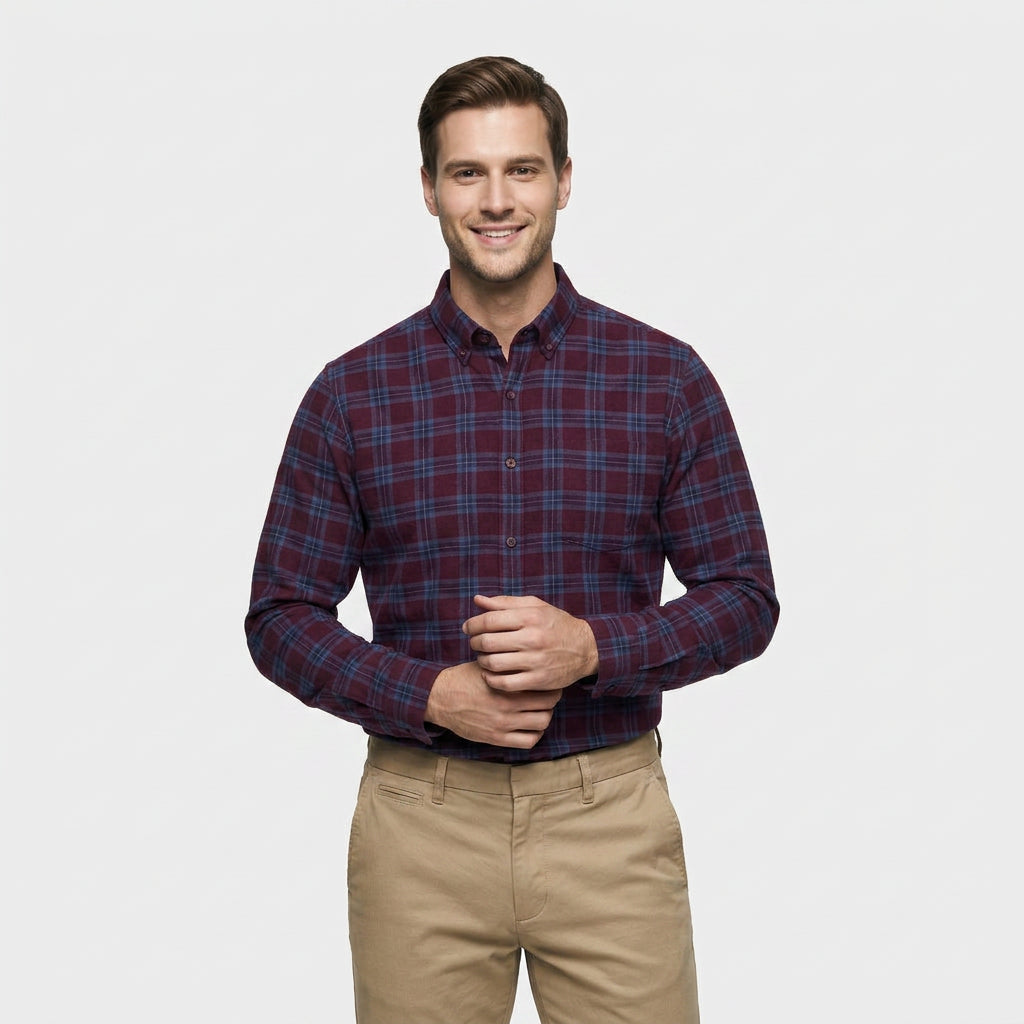 Chemise Carreaux Coupe Décontractée Col Classique pour Homme