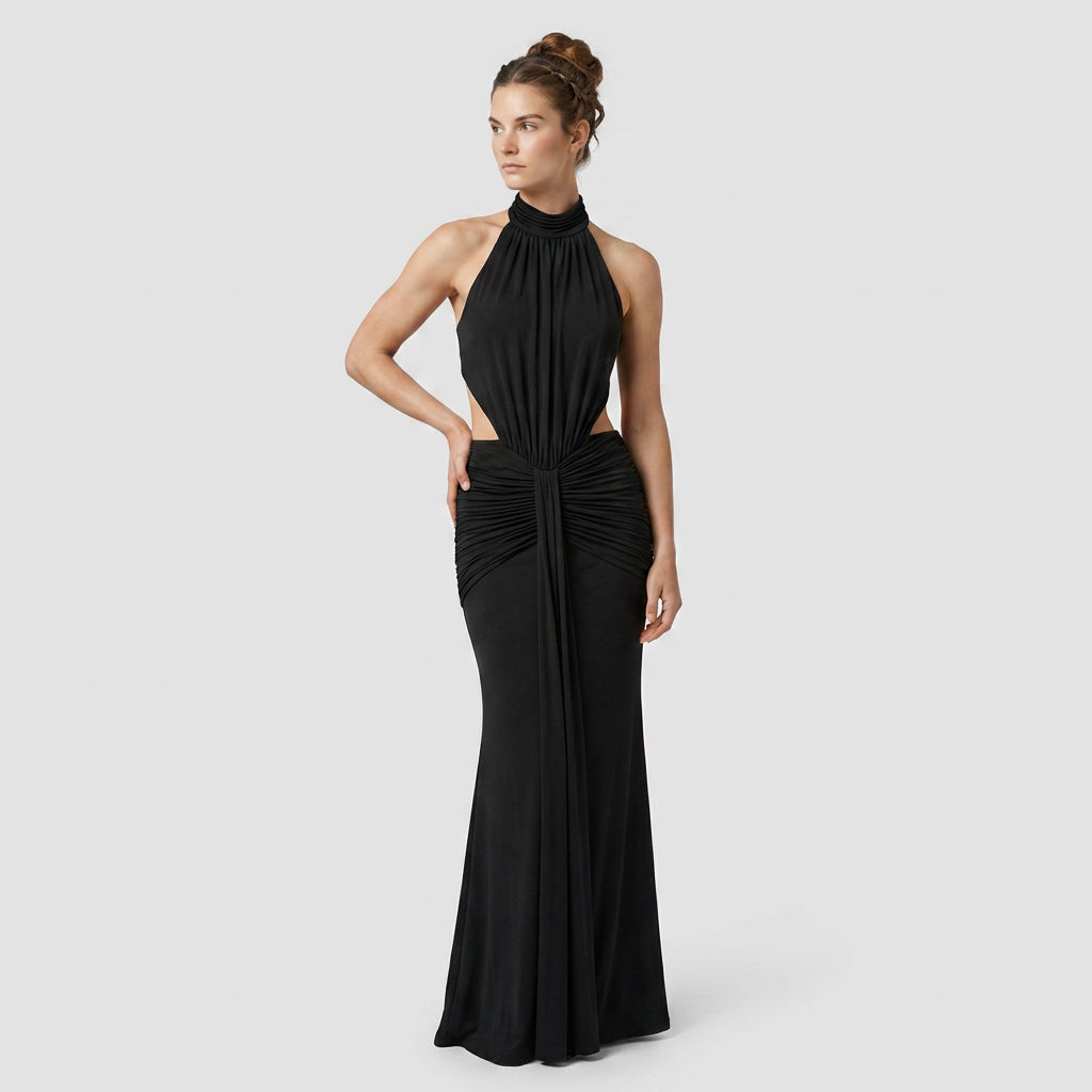Robe Maxi Col Roulé Coupe Ajustée pour Femme