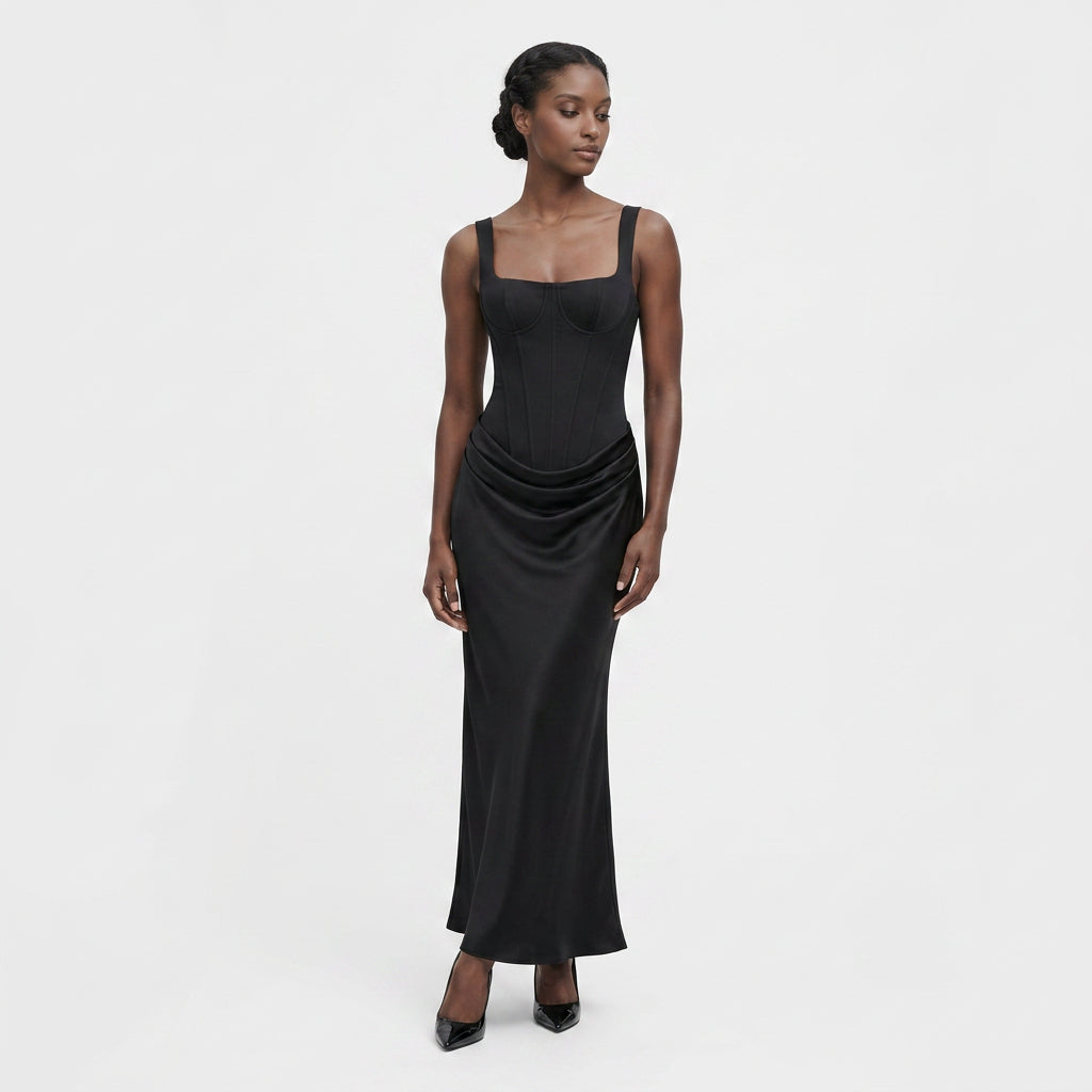 Robe Plissée Coupe Évasée Taille Marquée pour Femme