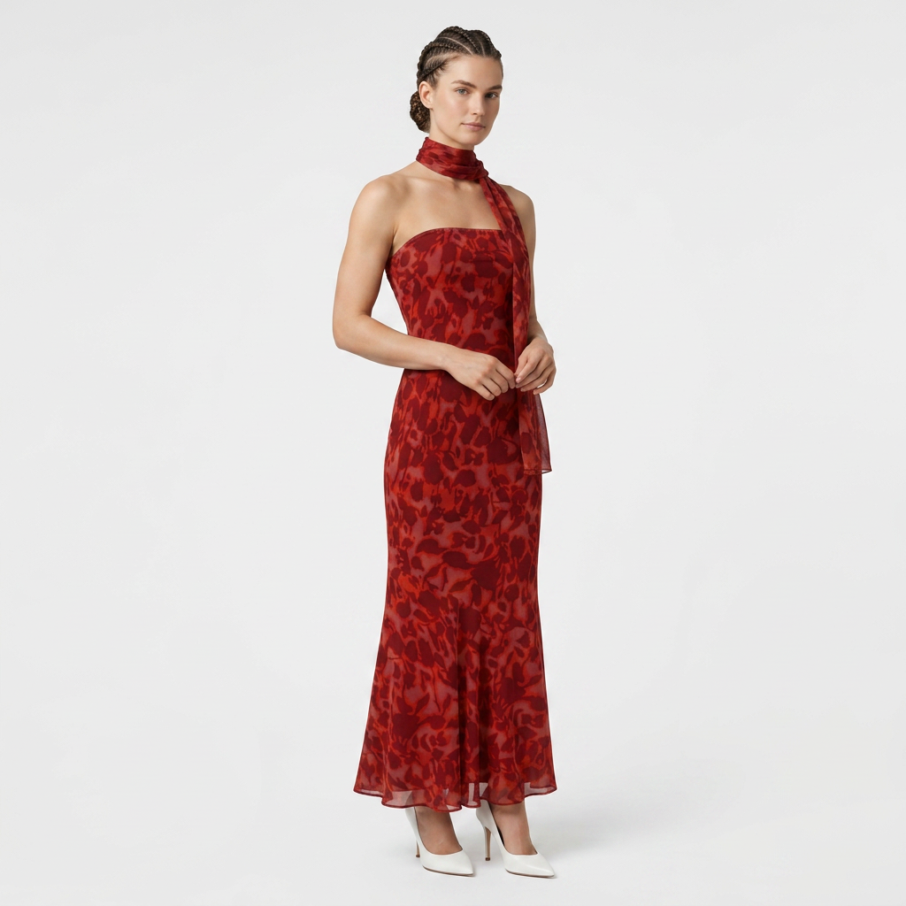 Robe Maxi Foulard Assorti Coupe Fluide pour Femme