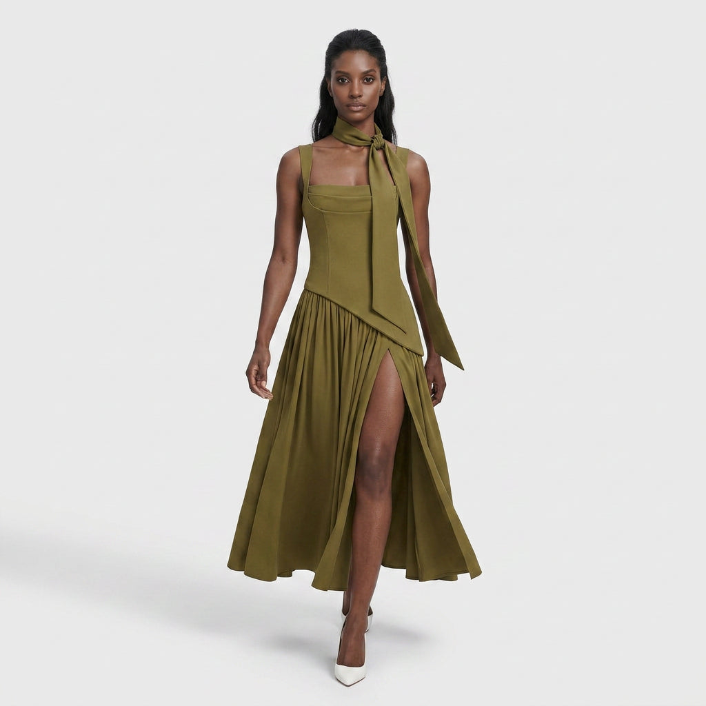 Robe Midi Asymétrique Coupe Fluide pour Femme