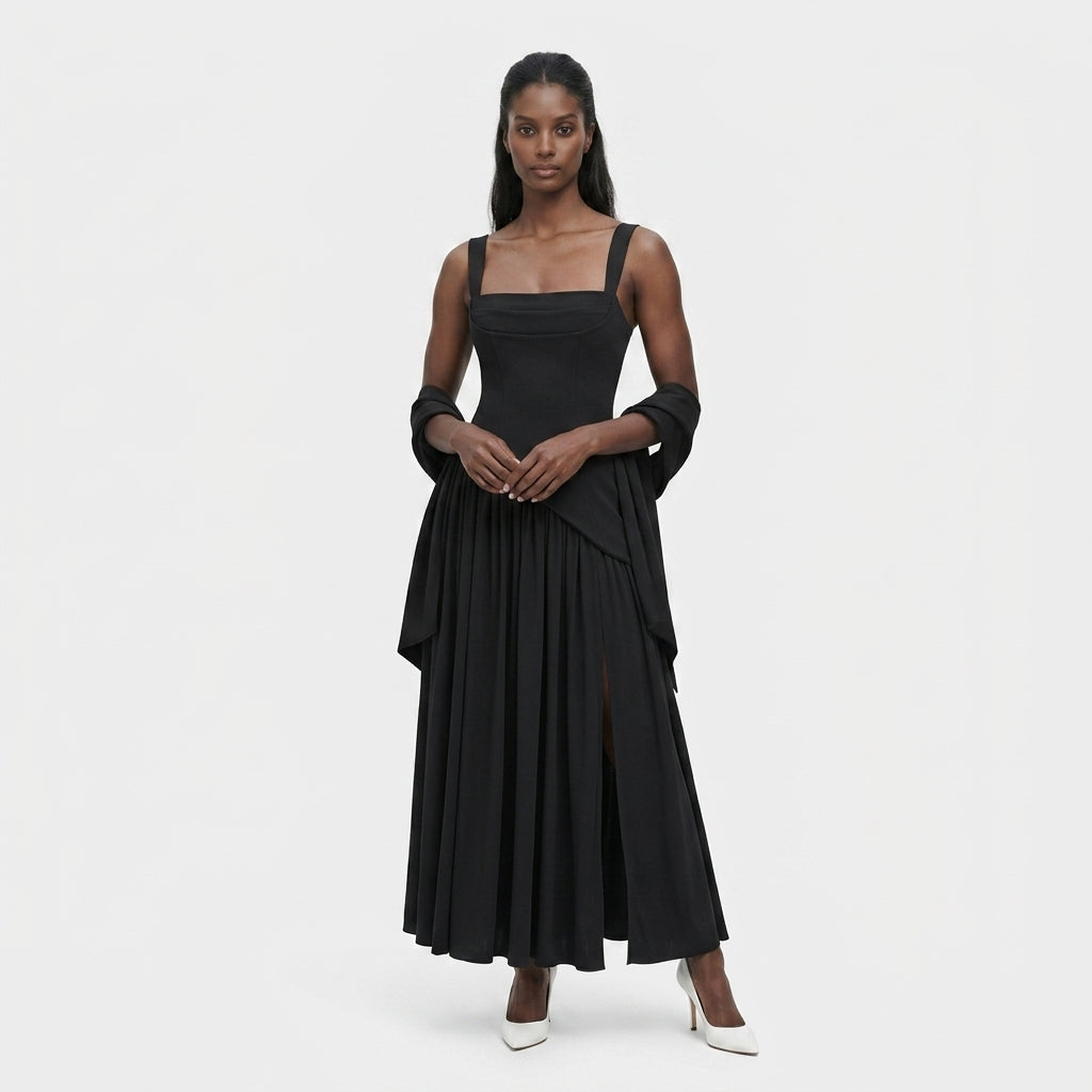 Robe Midi Asymétrique Coupe Fluide pour Femme