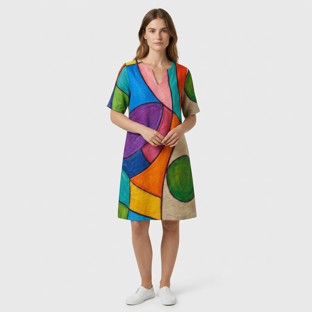 Women's V-Neck Printed Midi Dress