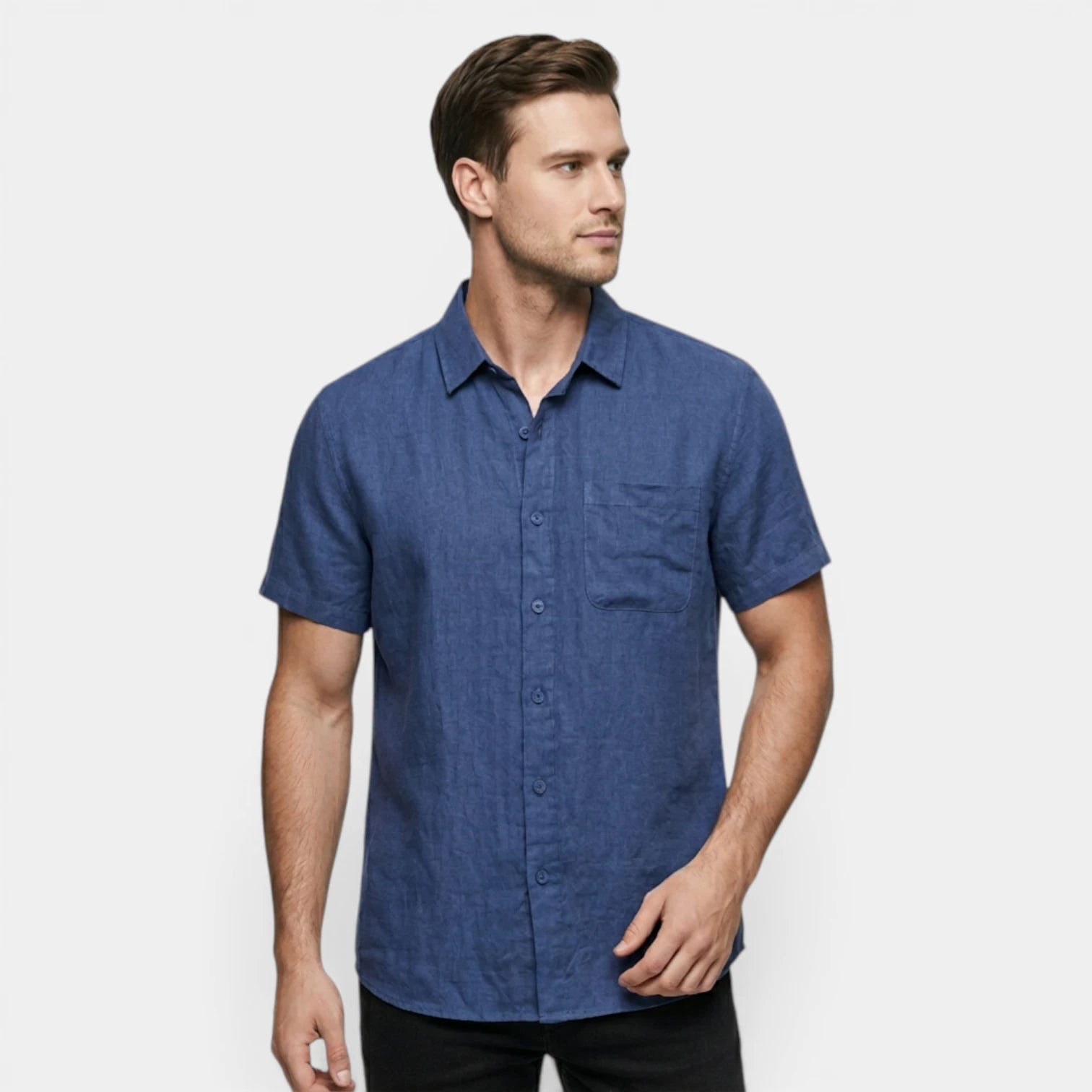 Chemise Boutonnée Tissu Léger Coupe Droite pour Homme