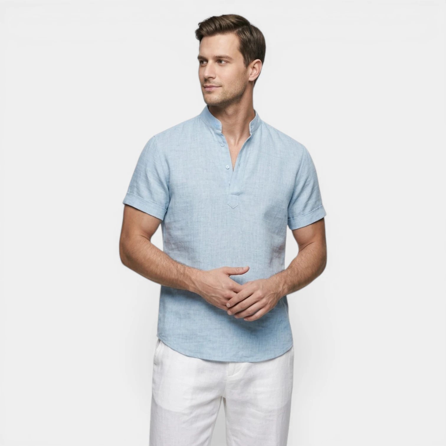 Men's Relaxed Fit Linen Henley Collar Shirt