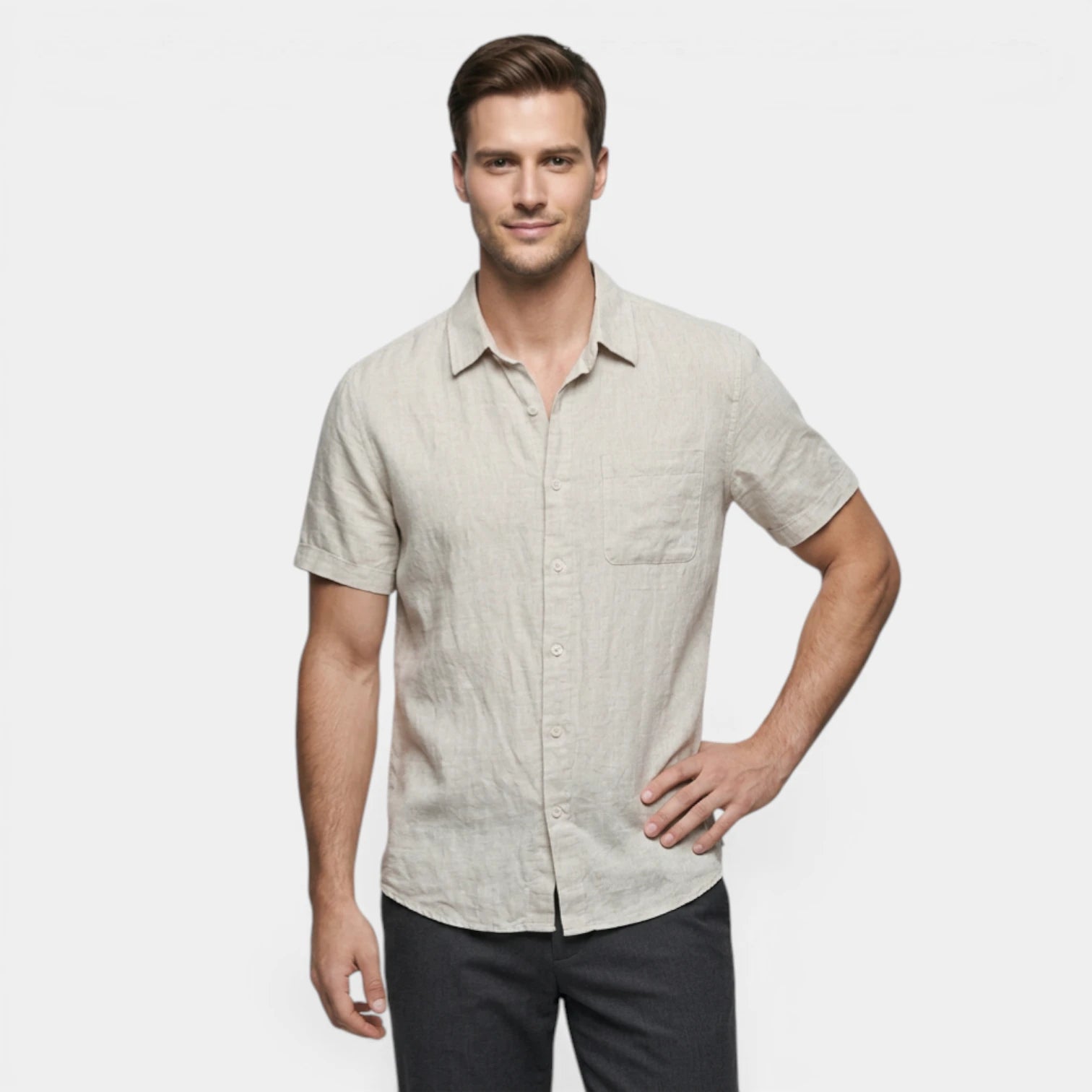 Chemise Boutonnée Tissu Léger Coupe Droite pour Homme