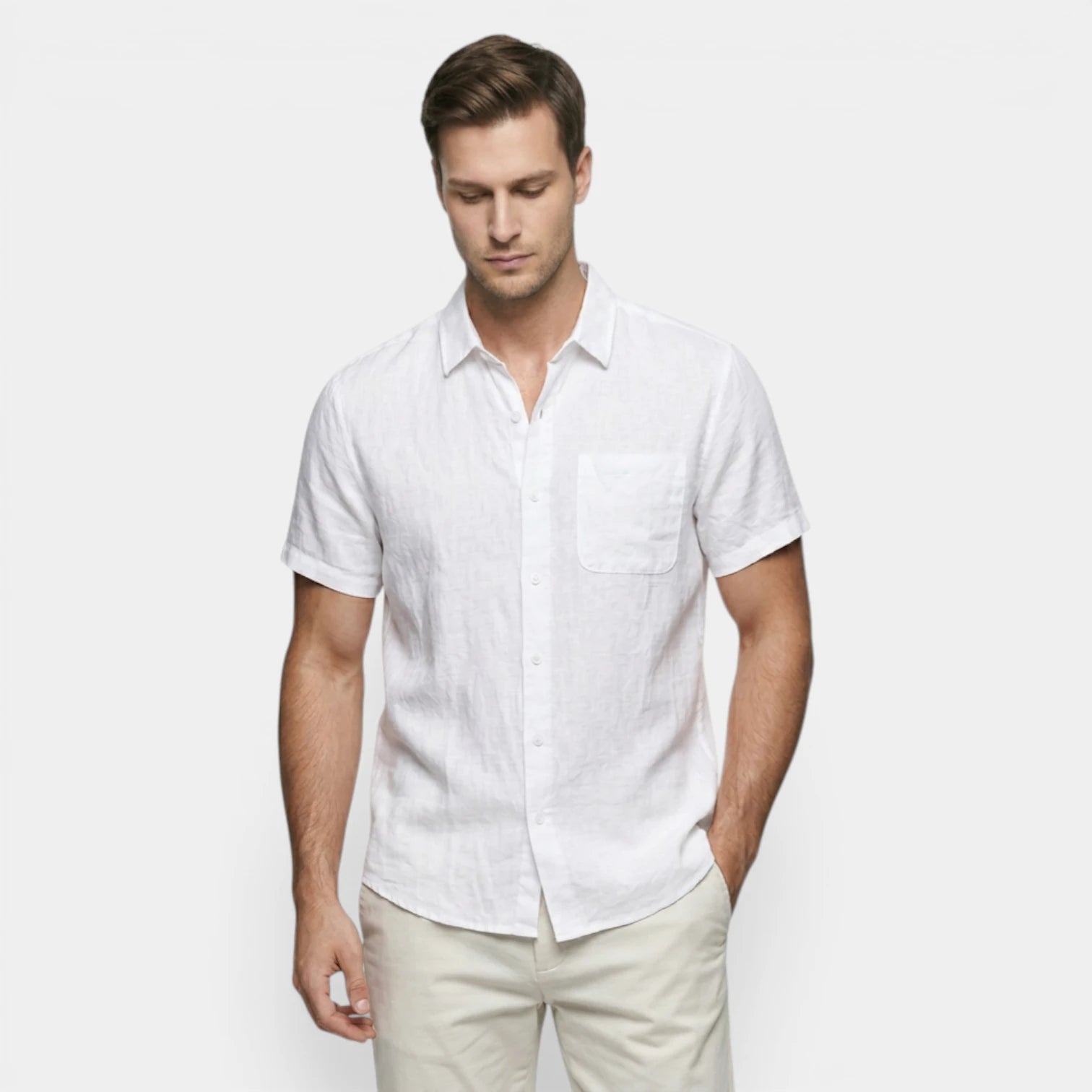 Chemise Boutonnée Tissu Léger Coupe Droite pour Homme