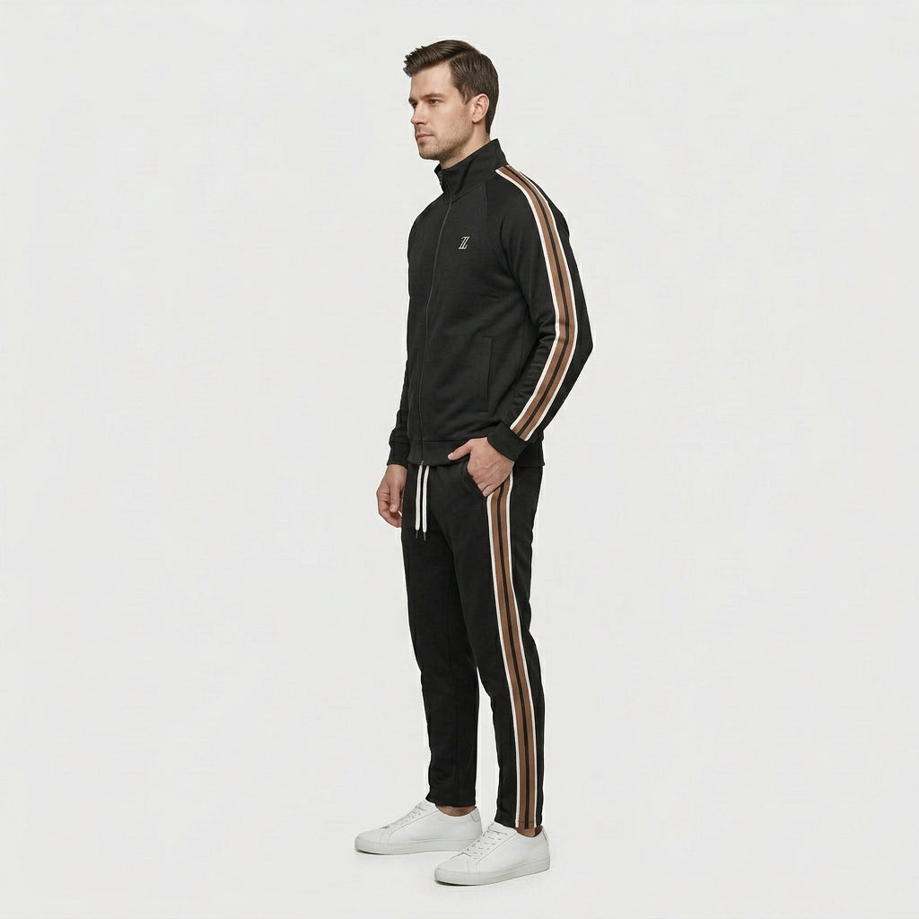 Ensemble Survêtement Veste Zippée Bandes Latérales pour Homme