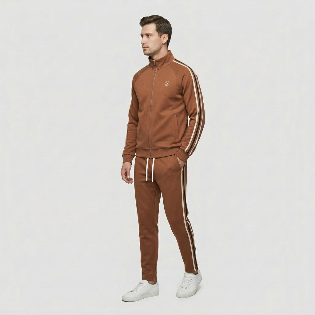 Ensemble Survêtement Veste Zippée Bandes Latérales pour Homme
