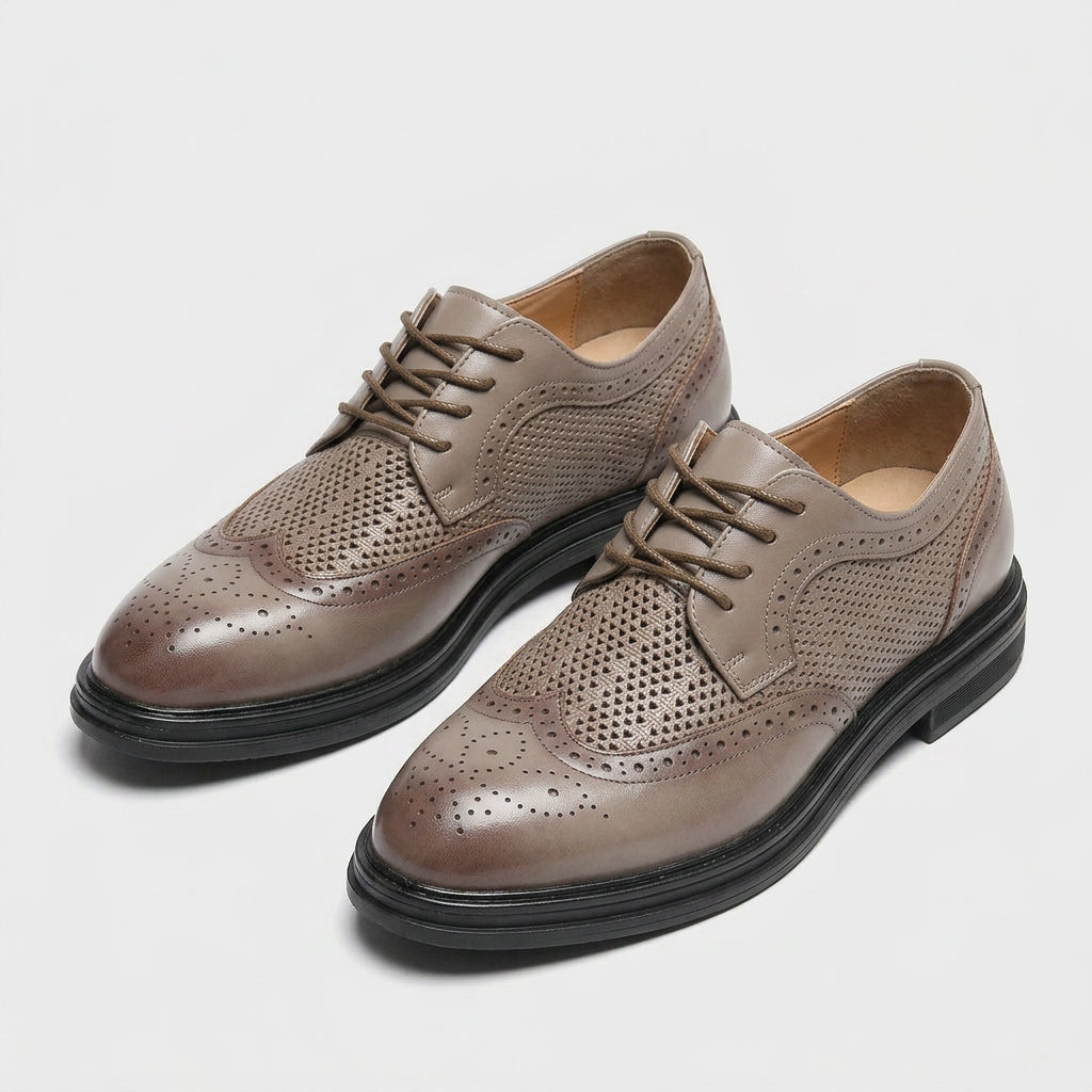 Chaussures Oxford Brogue à Lacets avec Empiècements en Mesh Perforé pour Homme