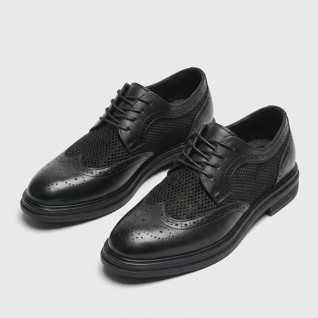 Chaussures Oxford Brogue à Lacets avec Empiècements en Mesh Perforé pour Homme