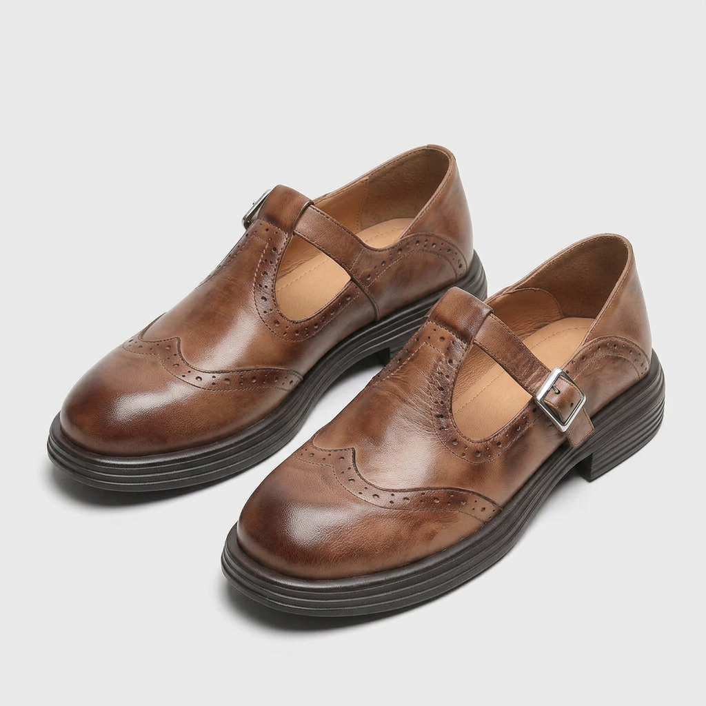 Chaussures Mary Jane en Cuir de Vache Talon Bloc Plateforme Style Rétro pour Femme