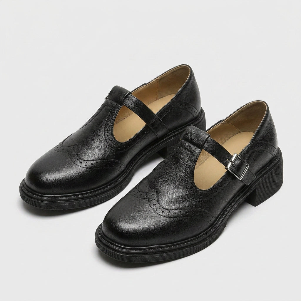 Chaussures Mary Jane en Cuir de Vache Talon Bloc Plateforme Style Rétro pour Femme