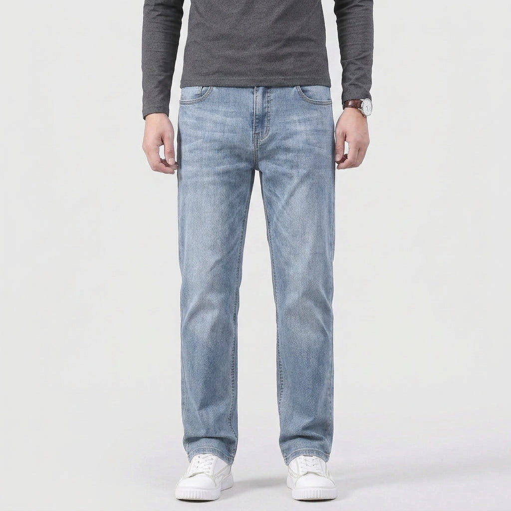 Jean Droit Denim Classique Taille Mi-Haute pour Homme