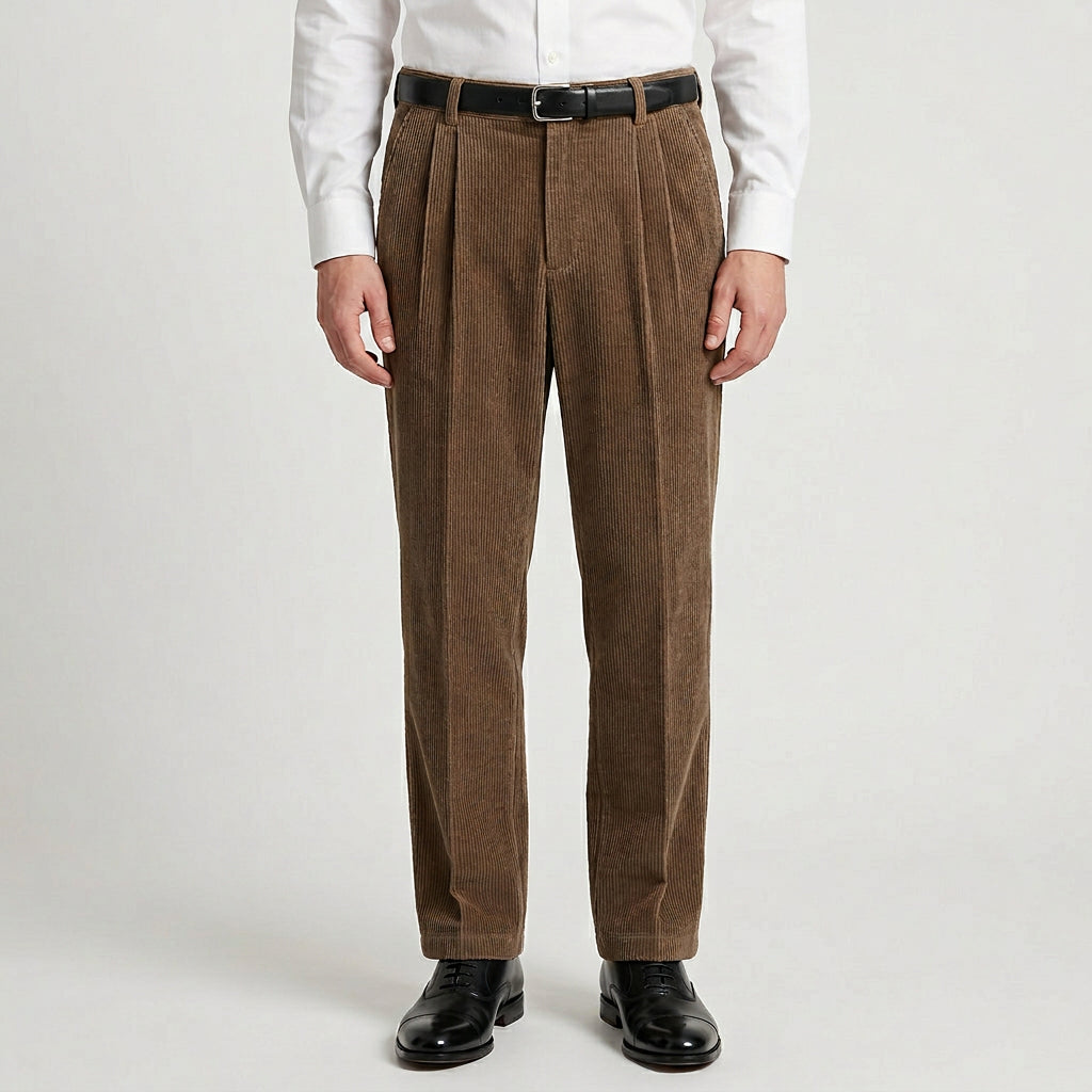 Pantalon Velours Côtelé Plis Marqués Coupe Large pour Homme