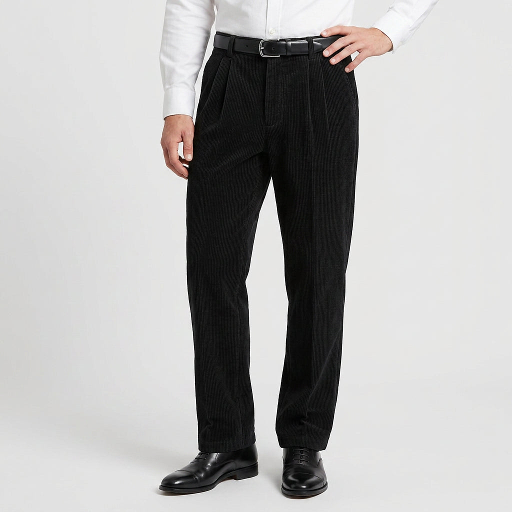 Men's Wide-Leg Pleated Corduroy Trousers