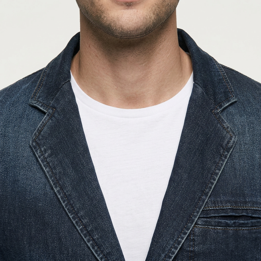 Blazer en Denim Stretch Coupe Structurée à Boutons pour Homme