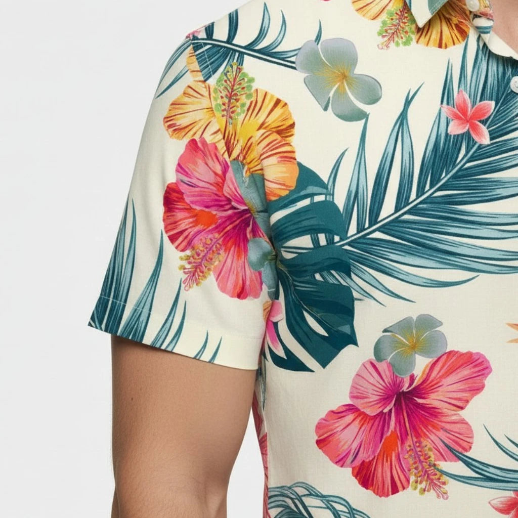 Chemise Fleurie Tropicale Manches Courtes Coupe Décontractée pour Homme