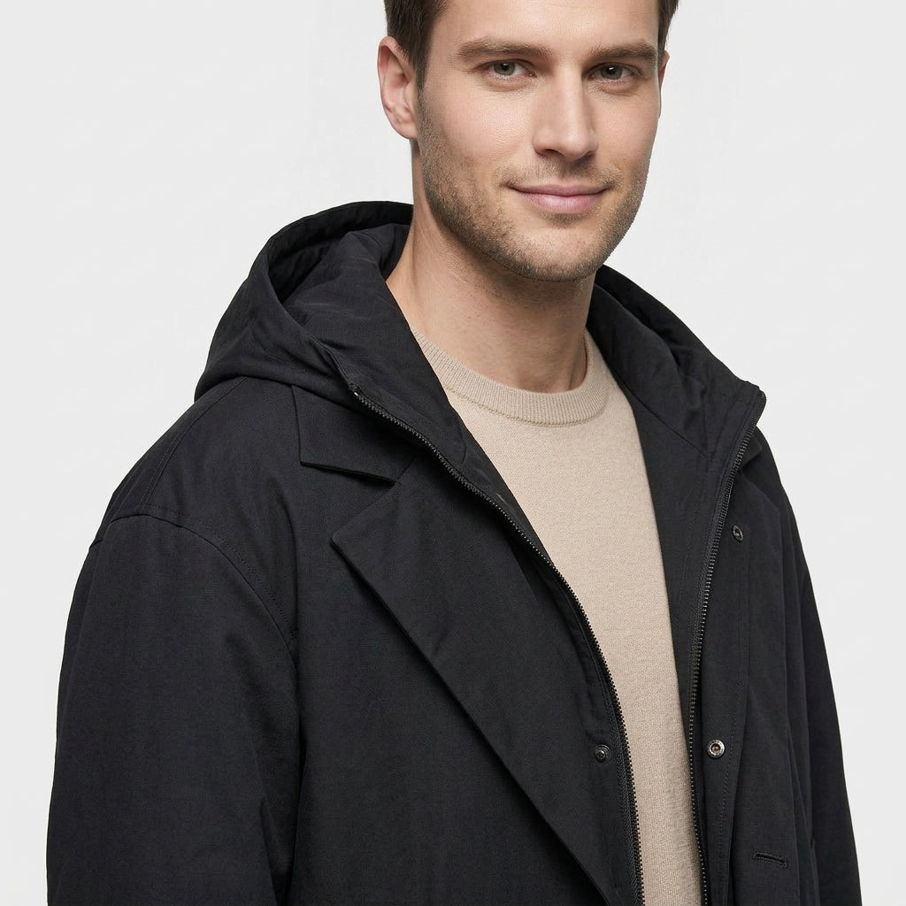 Trench Doudoune Imperméable Capuche Coupe Matelassée pour Homme