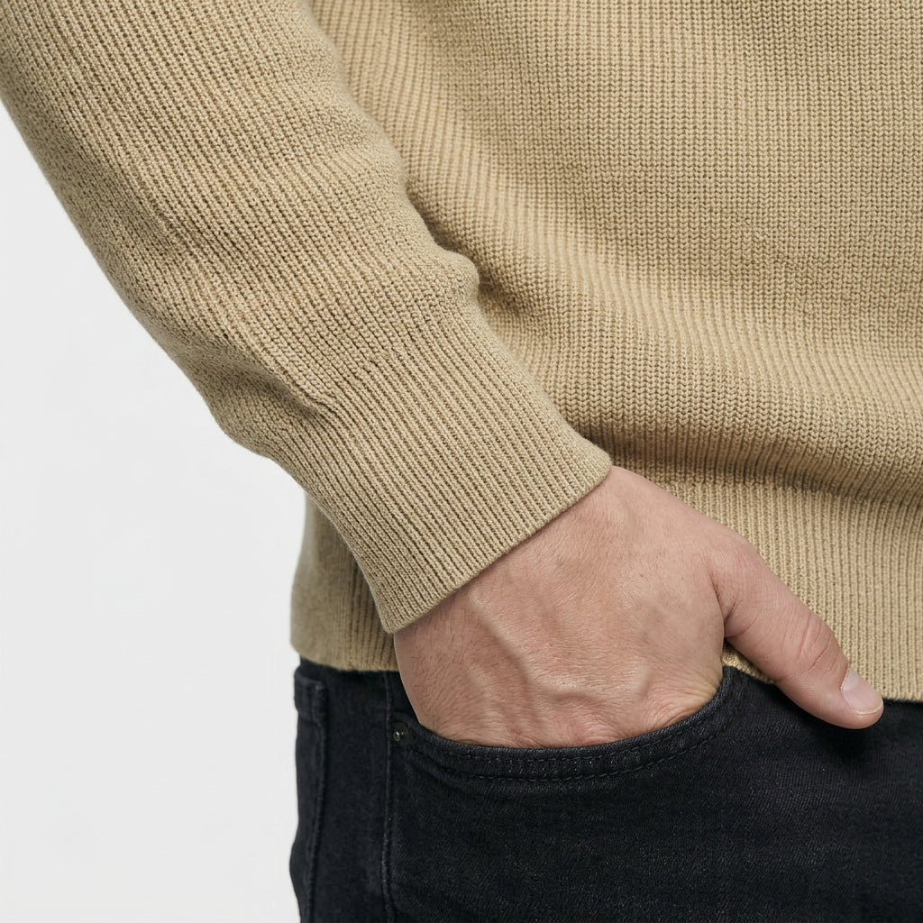 Pull Côtelé Col Polo Demi-Zip Coupe Décontractée pour Homme