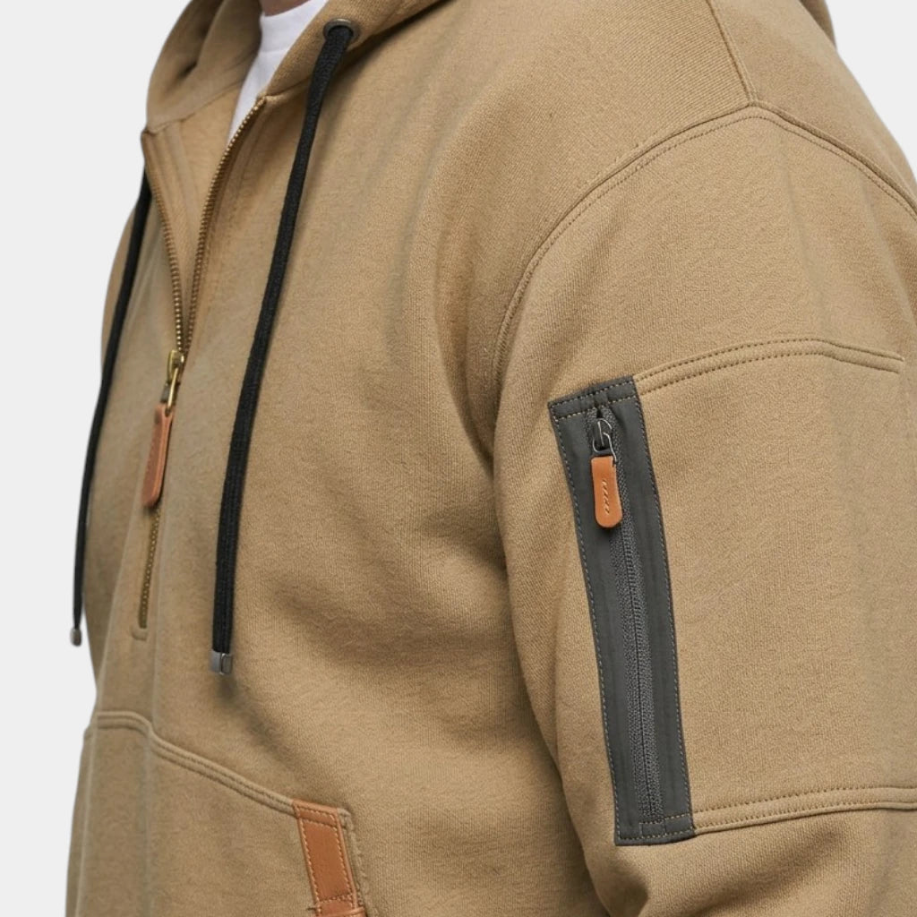 Sweat Capuche Demi-Zip Poches Zippées pour Homme