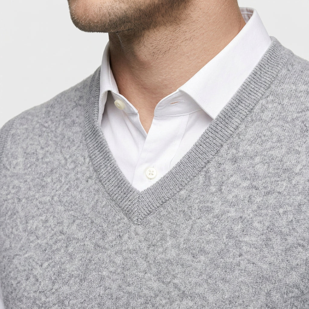 Pull Sans Manches Col V Maille Fine pour Homme