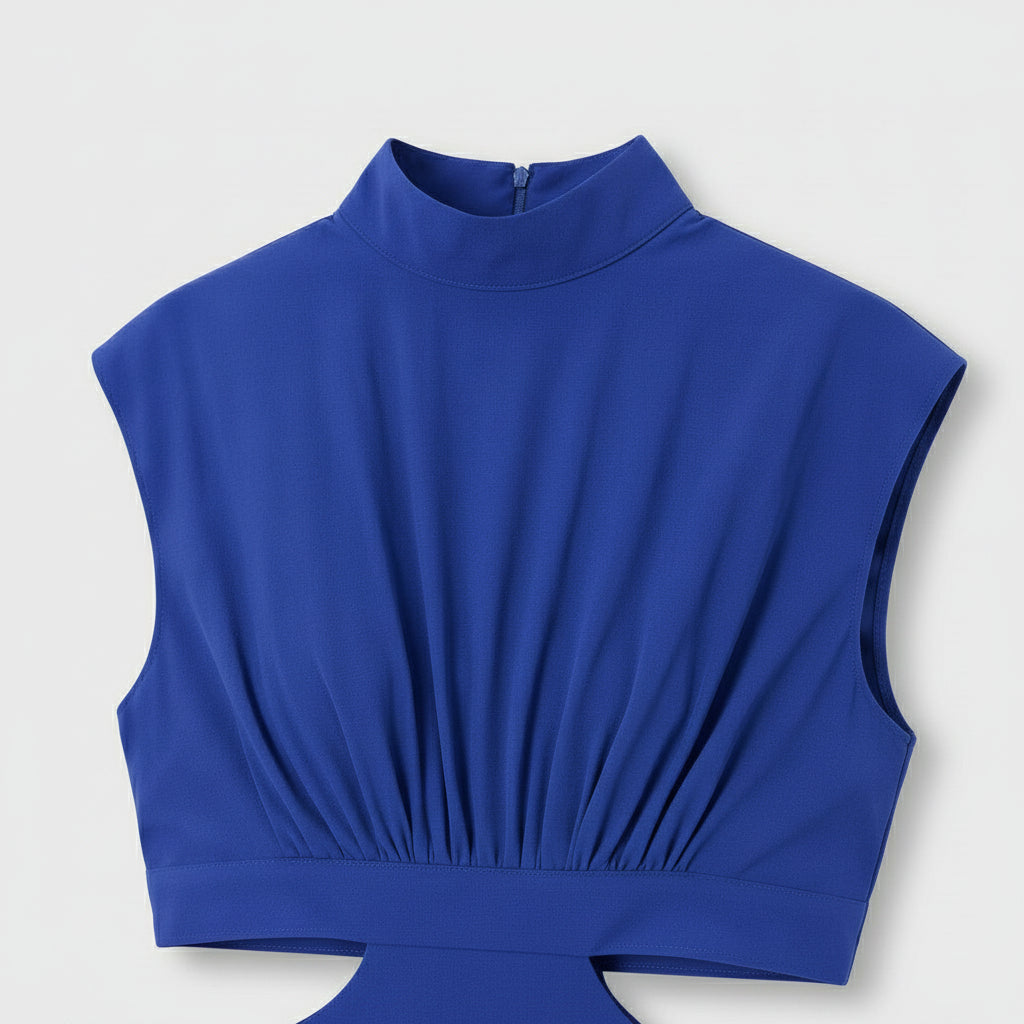 Robe Longue Élégante Manches Courtes Découpe Taille Dos Ouvert pour Femme