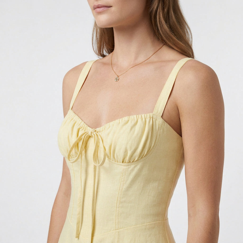 Robe Midi Corset Floral en Coton Coupe Évasée Imprimé Pastel pour Femme
