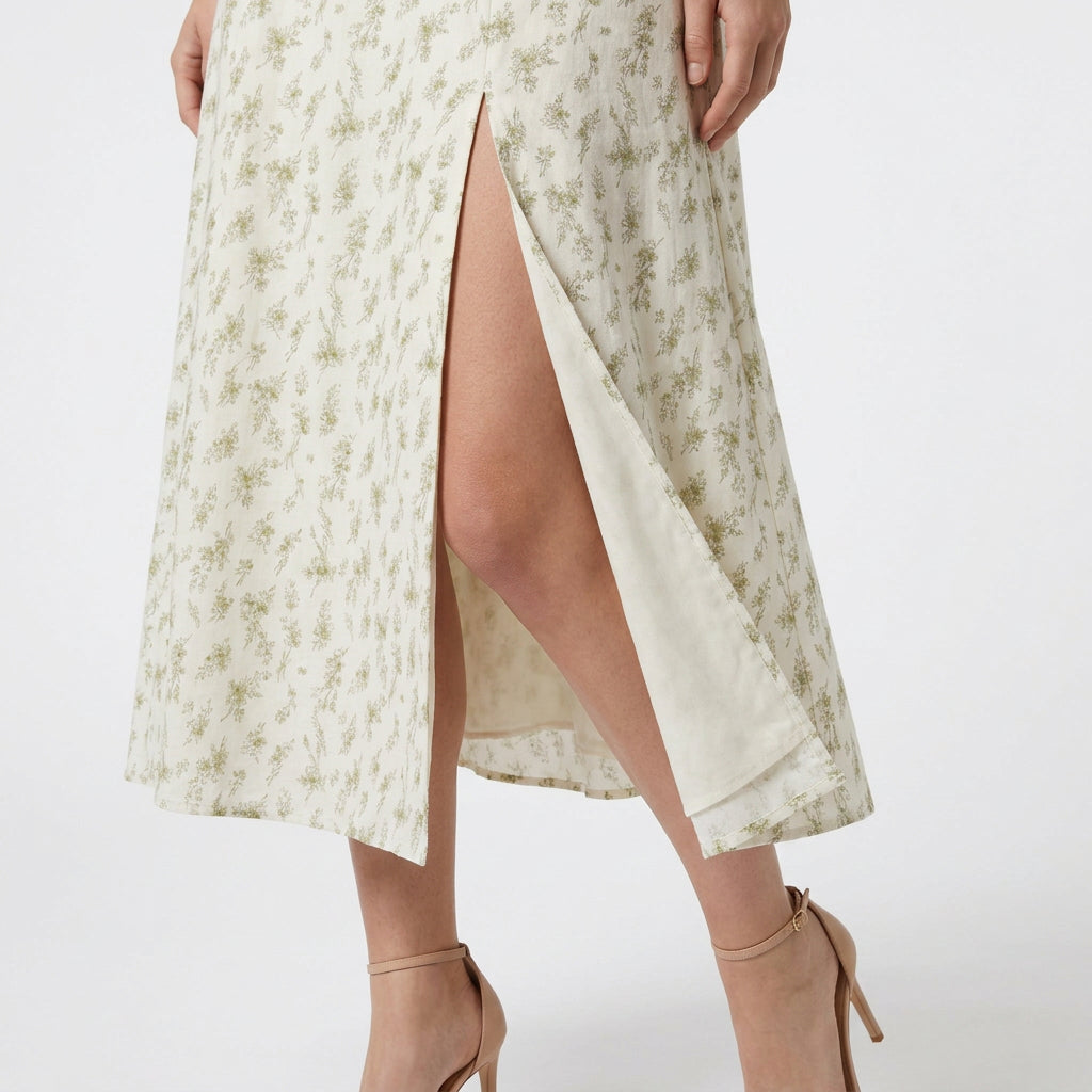 Robe Midi Corset Floral en Coton Coupe Évasée Imprimé Pastel pour Femme