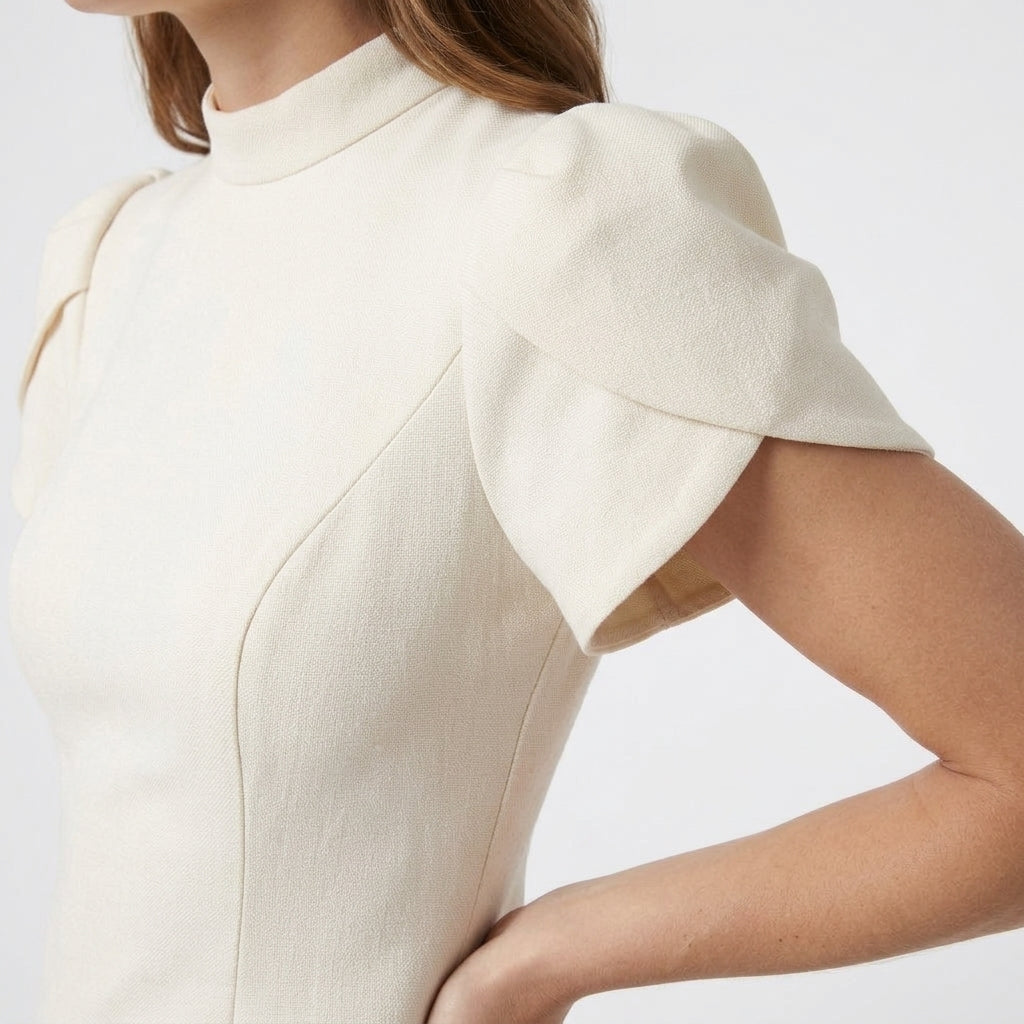 Robe Courte Évasée à Manches Bouffantes avec Nœud Taille Empire pour Femme