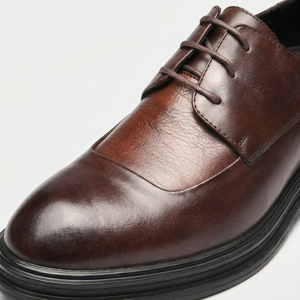 Chaussures Oxford Brogue en Cuir Grainé Coutures Détaillées Semelle Cousue pour Homme