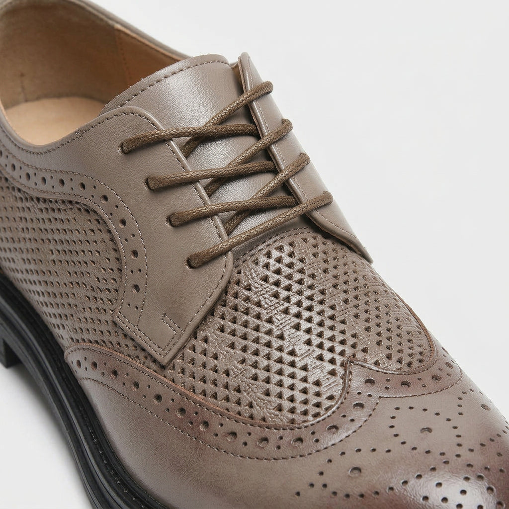 Chaussures Oxford Brogue à Lacets avec Empiècements en Mesh Perforé pour Homme