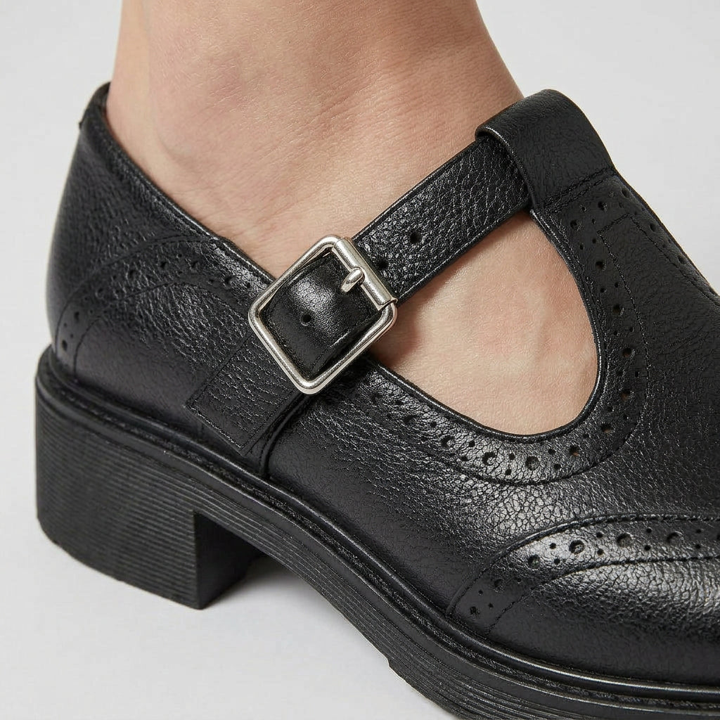 Chaussures Mary Jane en Cuir de Vache Talon Bloc Plateforme Style Rétro pour Femme