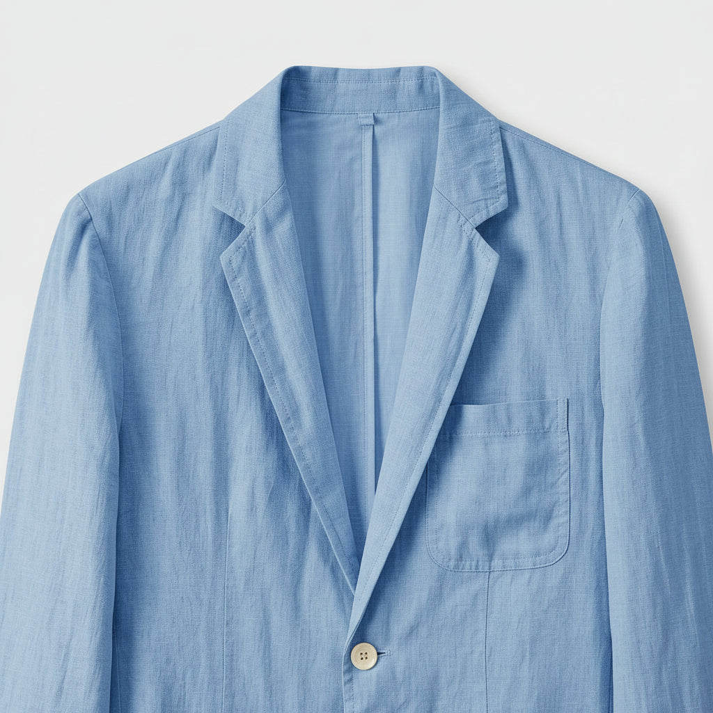 Men's Notched Lapel Structured Fit Linen Blend Blazer