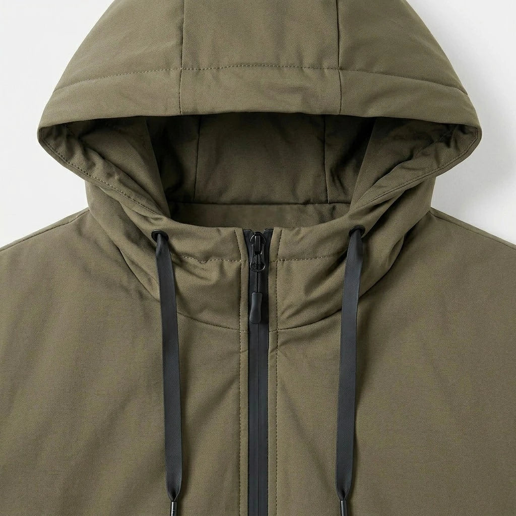 Manteau Matelassé Mi-Long à Capuche Zip Moderne pour Homme