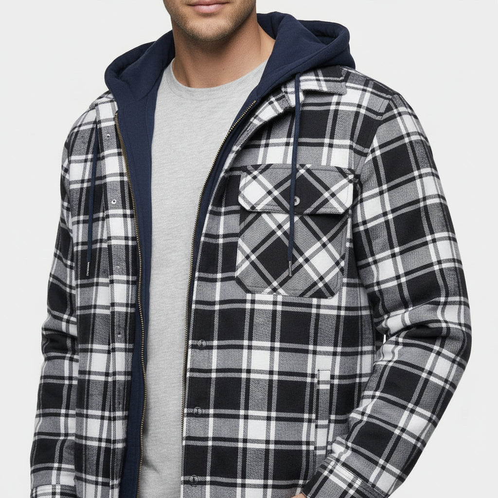 Veste Bomber à Carreaux Capuche Doublure Matelassée pour Homme