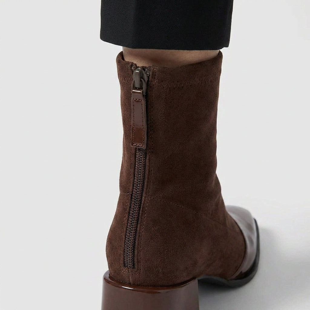 Bottines Daim Bout Pointu Talon Bloc pour Femme