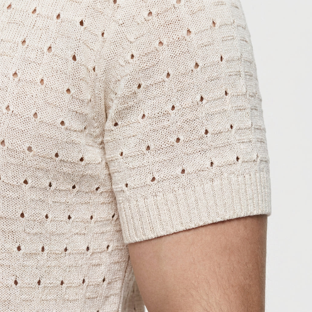 Polo Maille Gaufrée Col V Ouvert Manches Courtes pour Homme