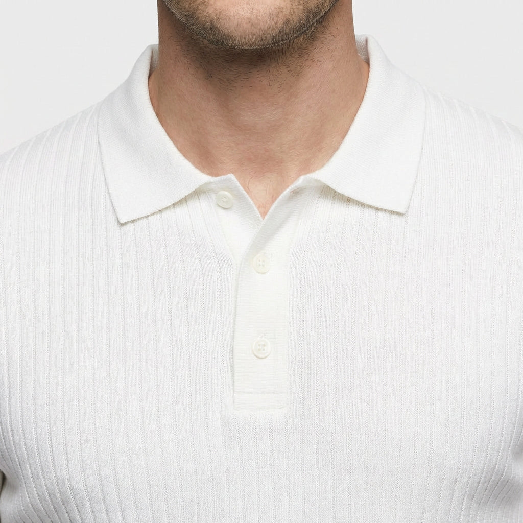 Polo Maille Côtelée Manches Courtes Coupe Ajustée pour Homme