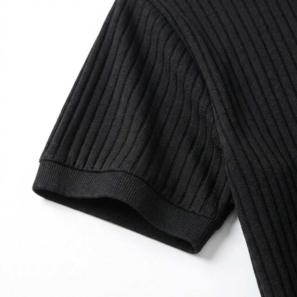 Polo Maille Côtelée Manches Courtes Coupe Ajustée pour Homme