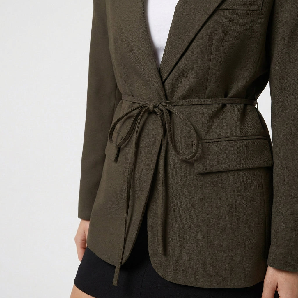 Blazer Ceinturé Coupe Ample Épaules Structurées pour Femme