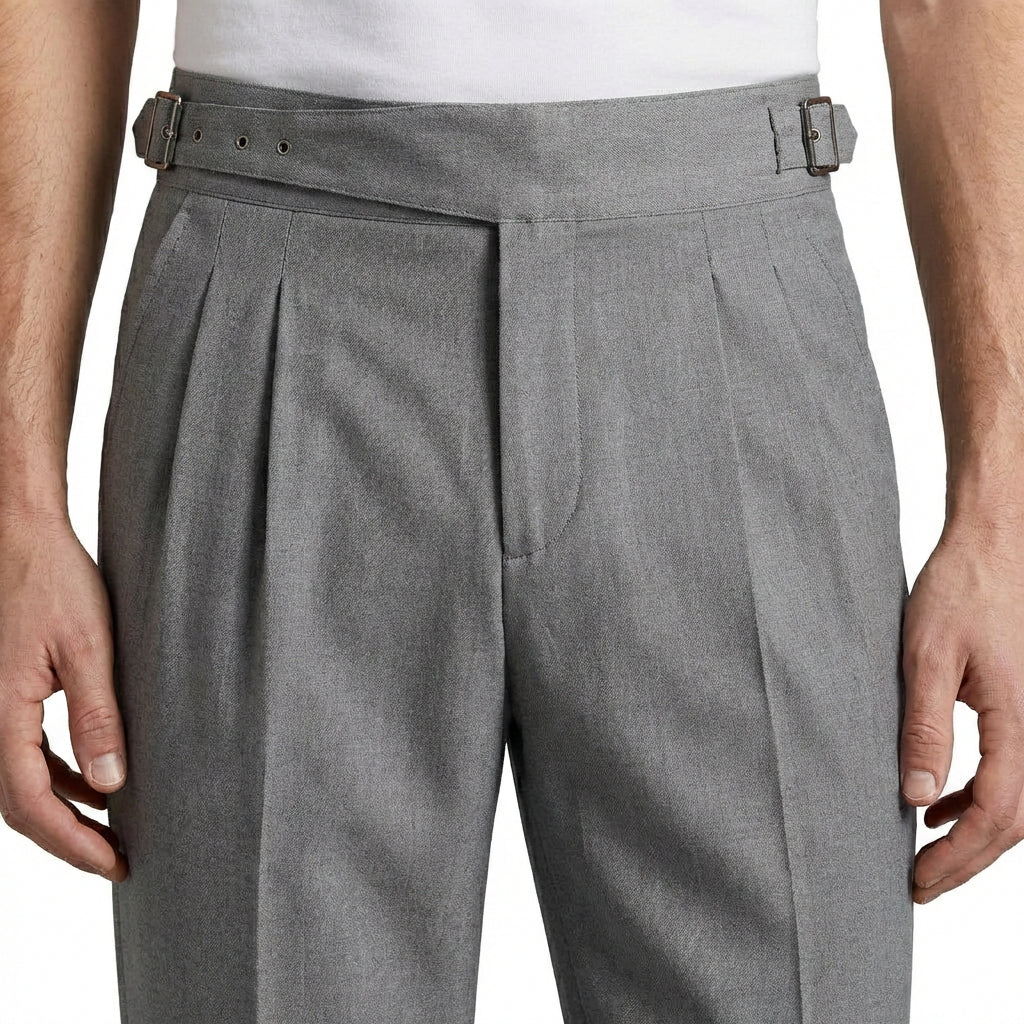 Pantalon Habillé Taille Haute Plissé Coupe Droite pour Homme