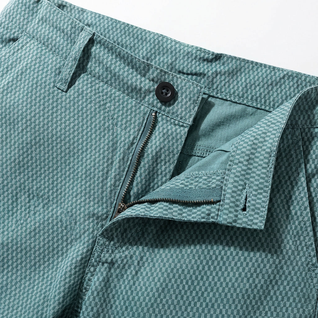 Short Chino Texturé Motif Carreaux Longueur Genou pour Homme