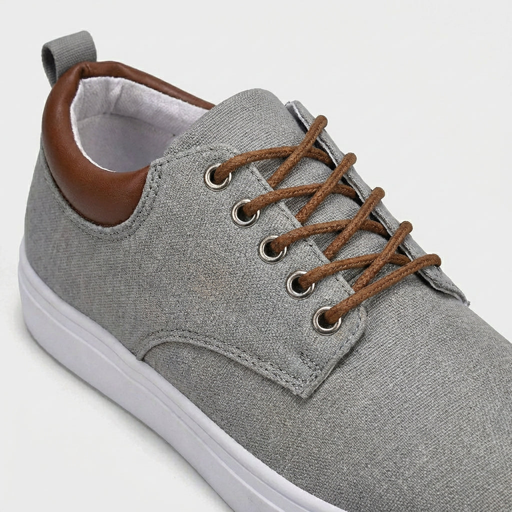 Baskets Toile Lacées Semelle Plate Talon Contrasté pour Homme