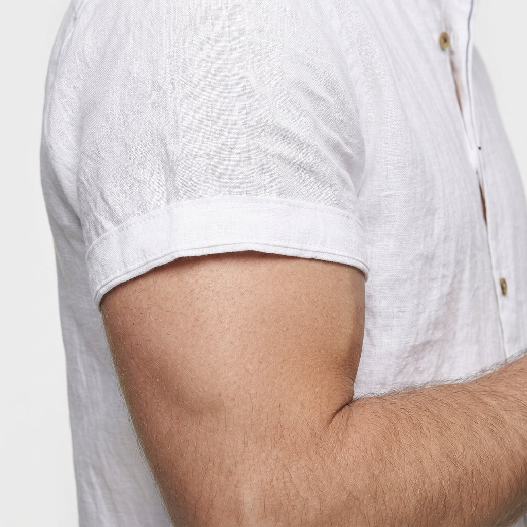 Chemise Lin Manches Courtes Col Décontracté pour Homme